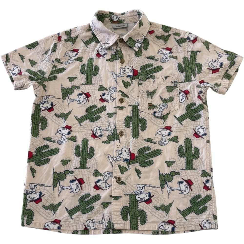 Peanuts Snoopy Joe Cool Shirt Men XL Tan Cactus Western Button Down